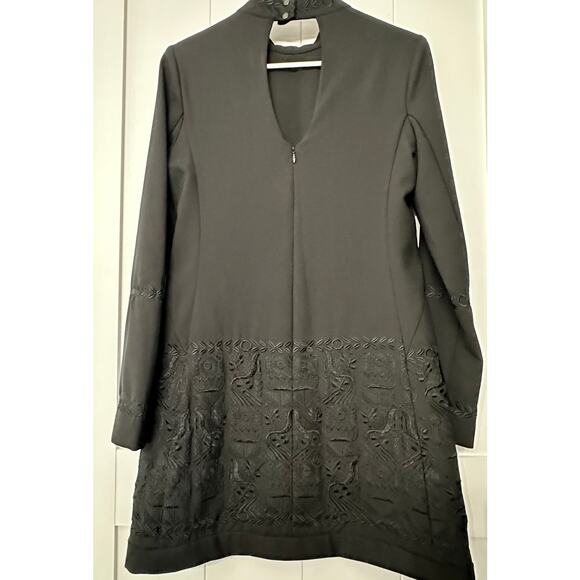 Nicole Miller Artelier Floral Embroidered Black Mock Neck Keyhole Dress Sz Small - Picture 6 of 13